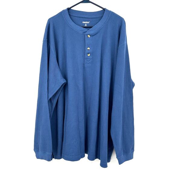 King Size Size 3XL Long Sleeve Waffle Knit Thermal‎ Top Shirt Blue Warm Layer - Picture 1 of 4